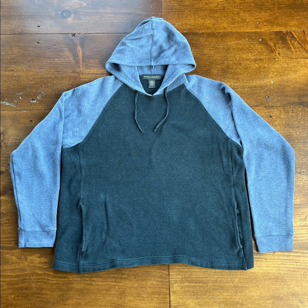 Banana Republic Hooded Pullover Sweatshirt 2-Tone Blue Sz L